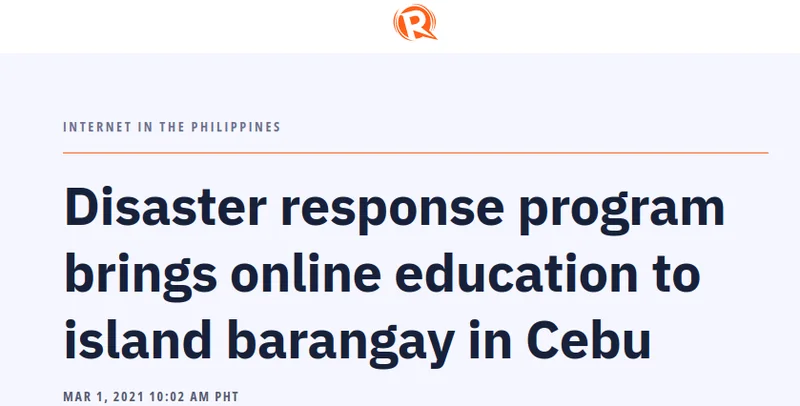 Rappler headline: Disaster response program brings online education to island barangay in Cebu